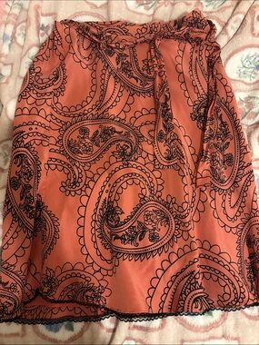 Coral Paisley Print Skirt with Black Trim